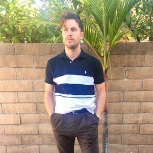 Black and white striped Ralph Lauren polo